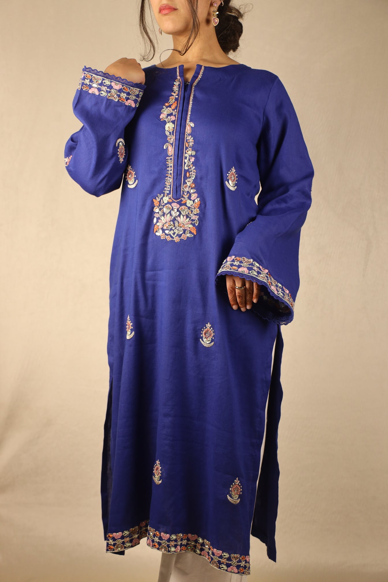 COBALT BLUE, HAND EMBELLISHED SHIRT