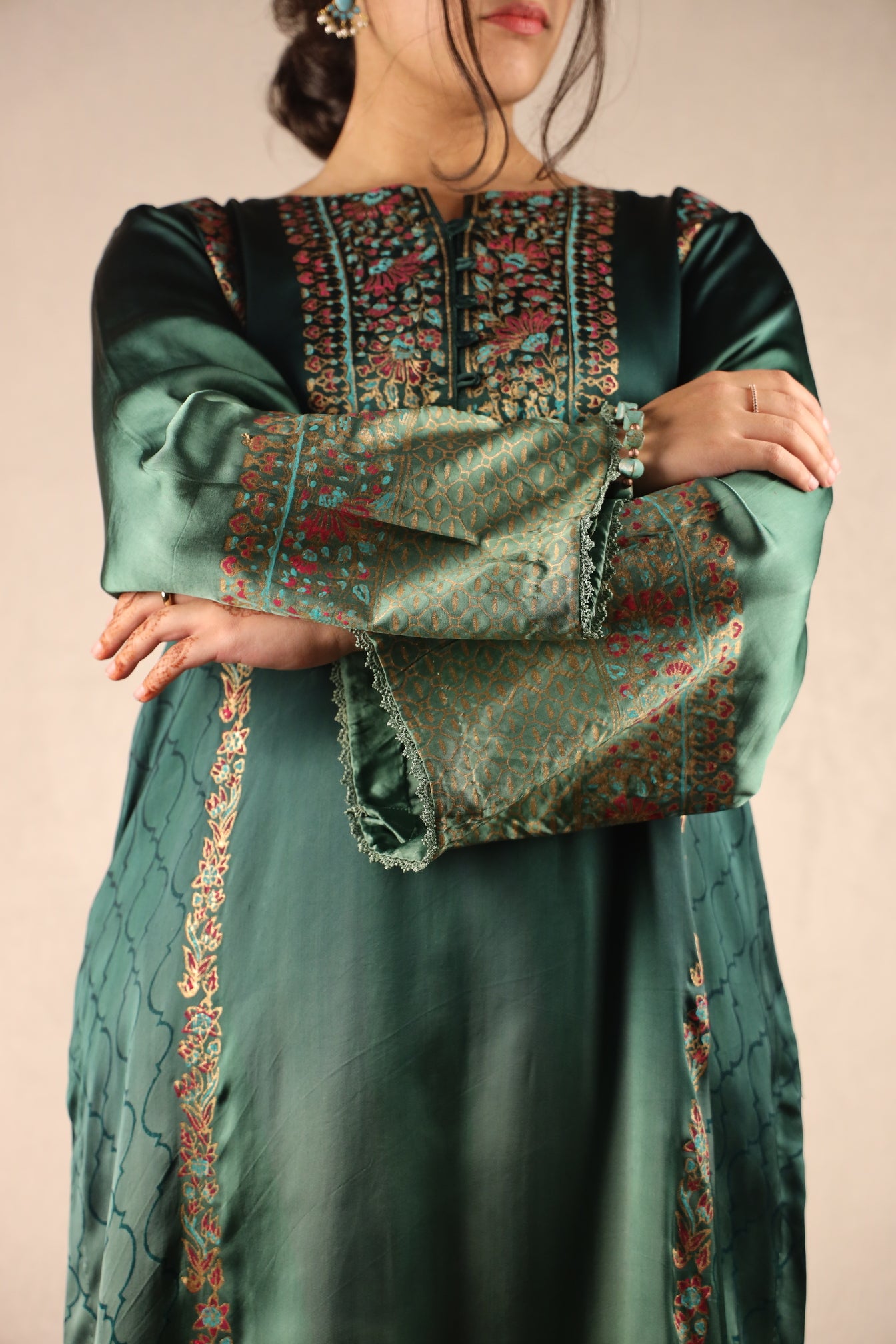 FOREST GREEN, BLOCK-PRINTED SUIT