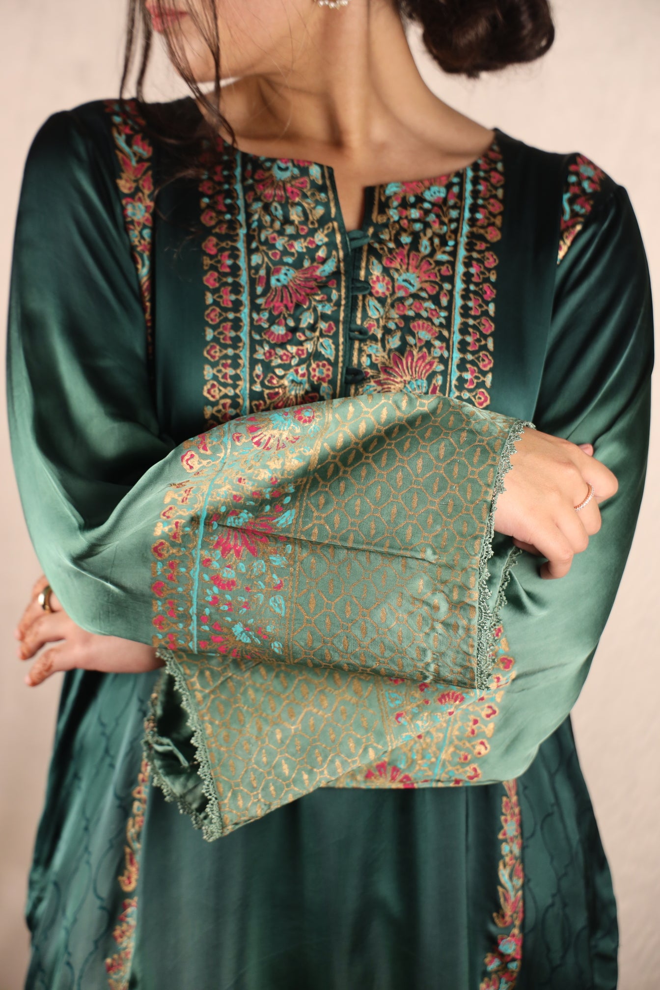 FOREST GREEN, BLOCK-PRINTED SUIT