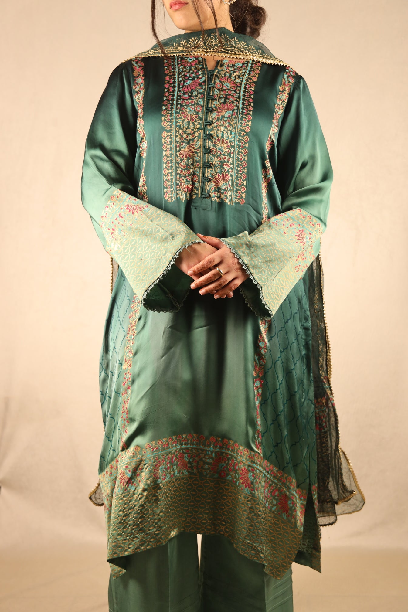 FOREST GREEN, BLOCK-PRINTED SUIT