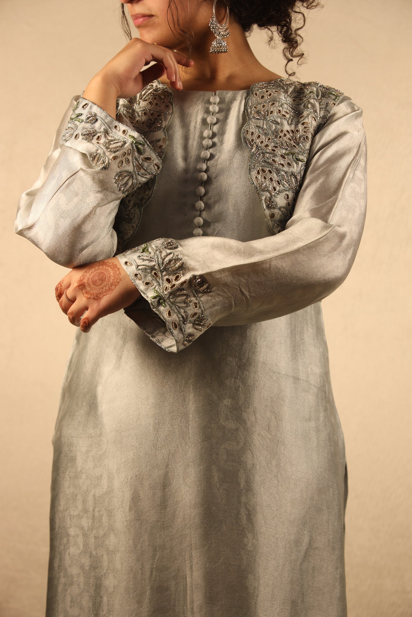 POWDER GREY, EMBELLISHED SUIT