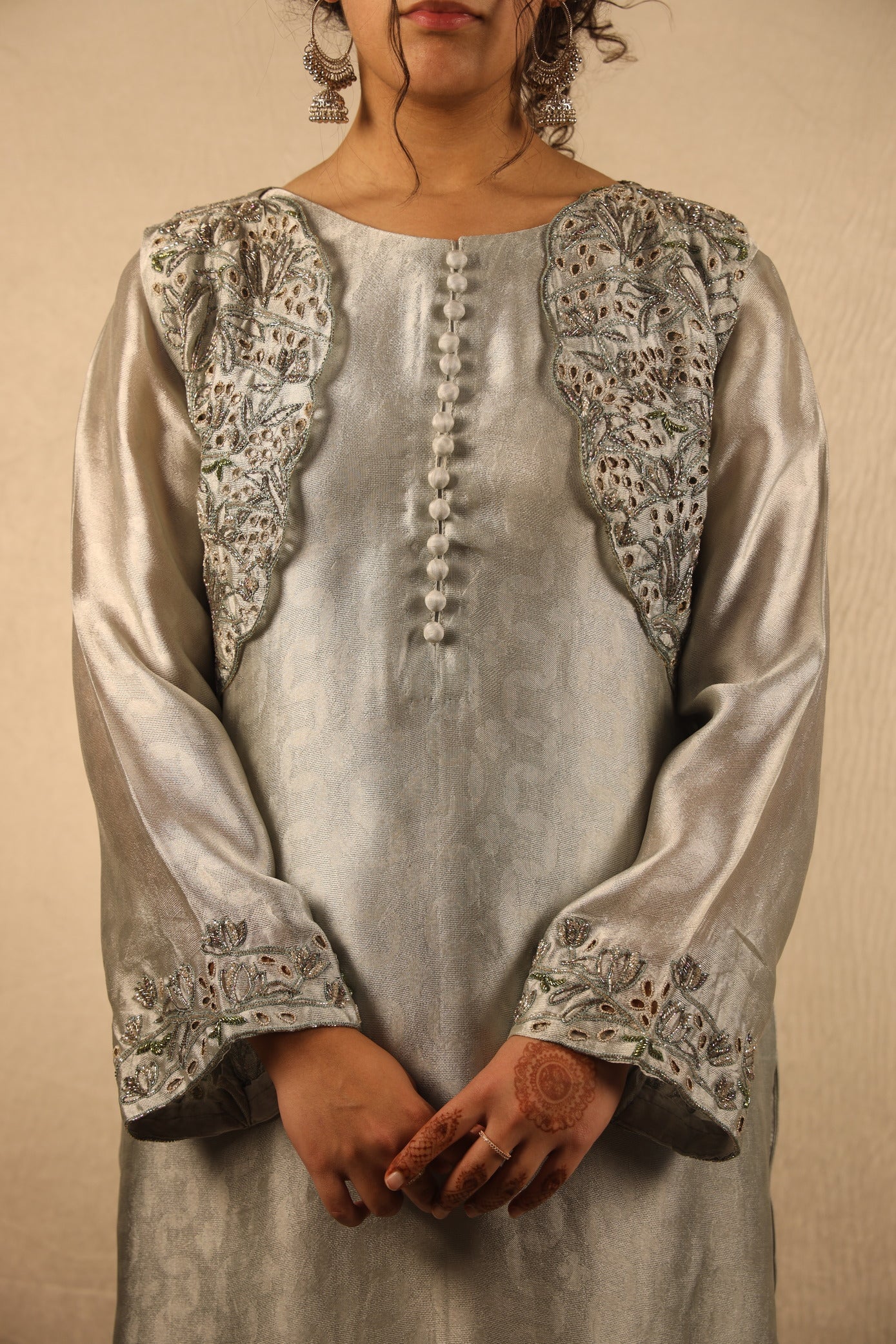 POWDER GREY, EMBELLISHED SUIT