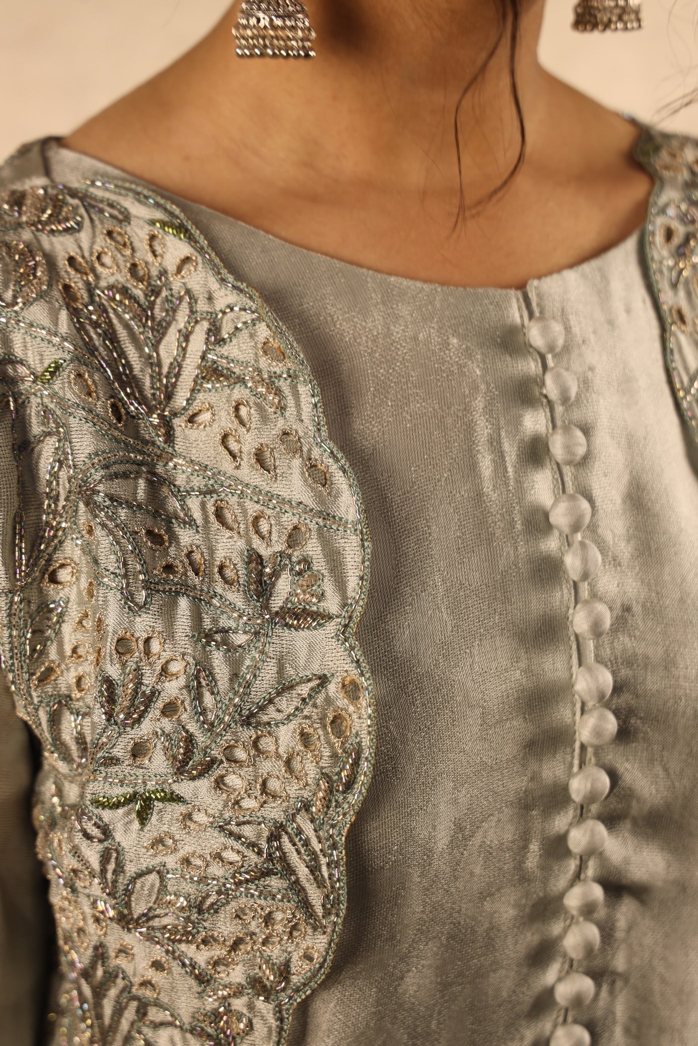 POWDER GREY, EMBELLISHED SUIT