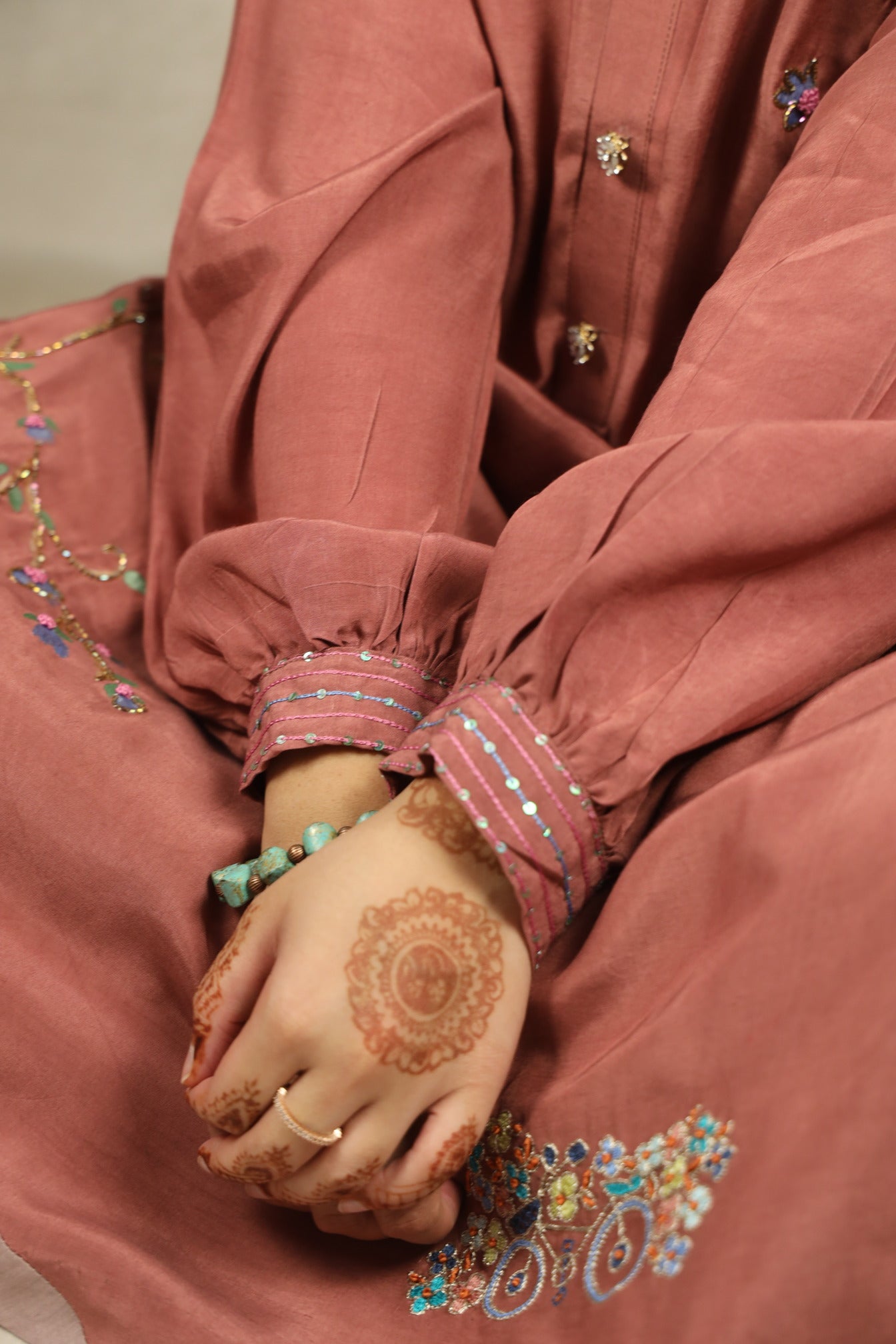 SALMON PINK, HAND-PAINTED SUIT