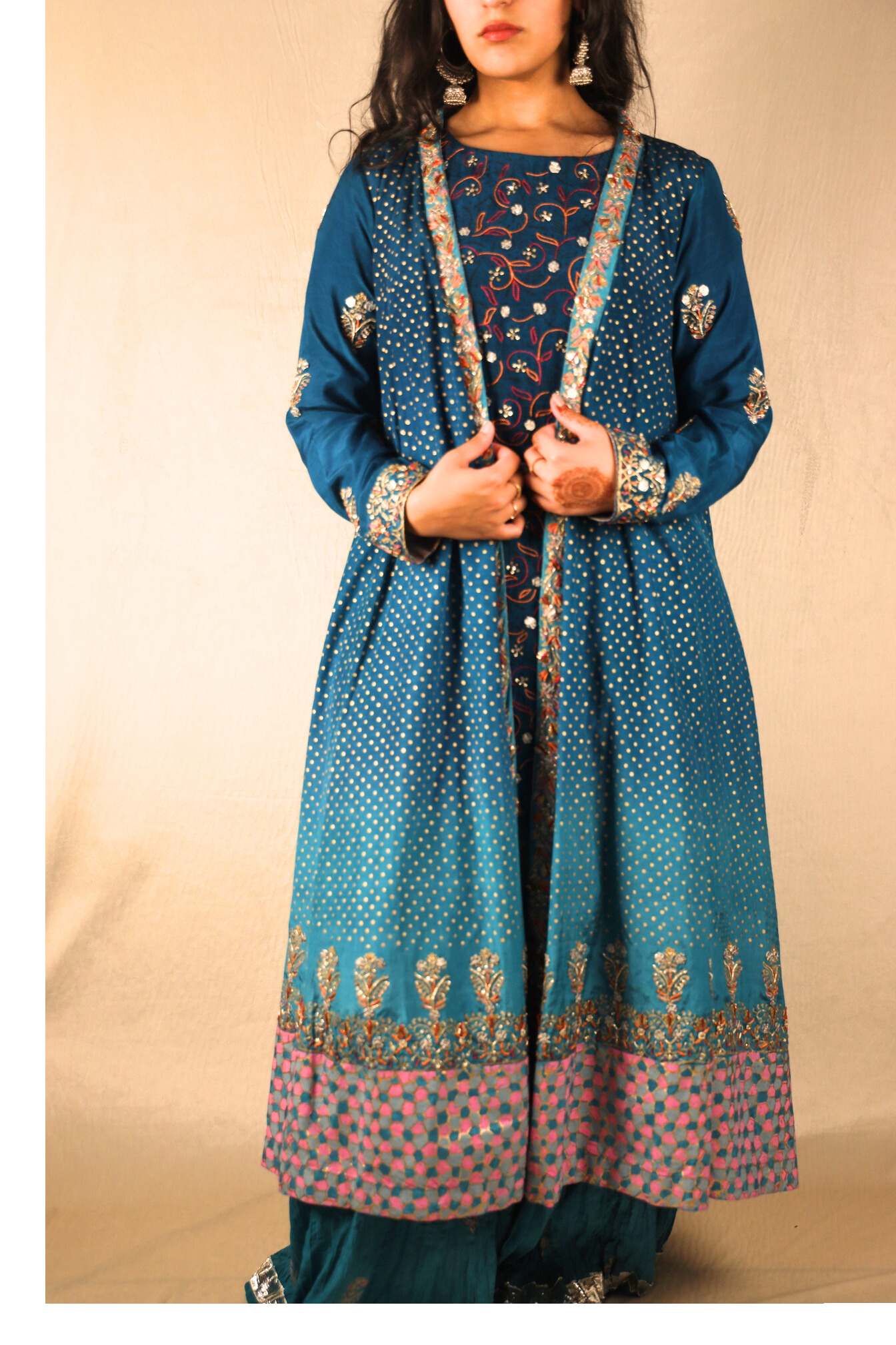 PEACOCK BLUE, EMBELLISHED SHARARA SUIT