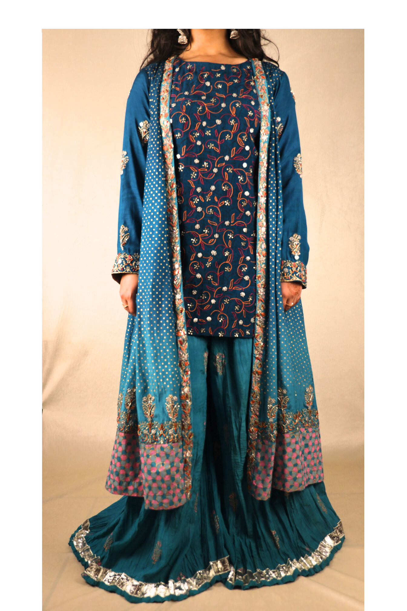 PEACOCK BLUE, EMBELLISHED SHARARA SUIT